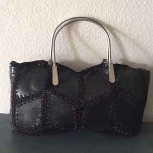 Unique hand made black genuine leather woman purse